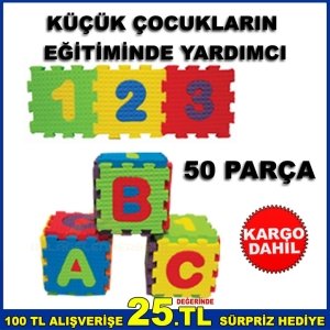 50 PARÇA SÜNGER PUZZLE EĞİTİCİ HARF / RAKAM SETİ TÜRKÇE İNGİLİZCE
