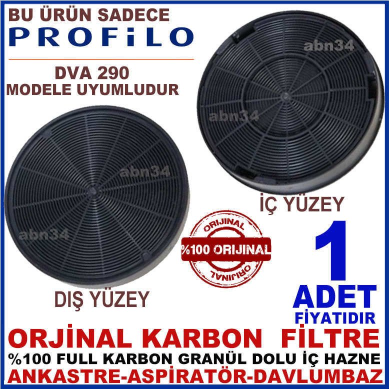 PROFİLO ANKASTRE DAVLUMBAZ FİLTRESİ DVA 290 MODEL DAVLUMBAZ İÇİN GRANÜL KARBONLU FİLTRE