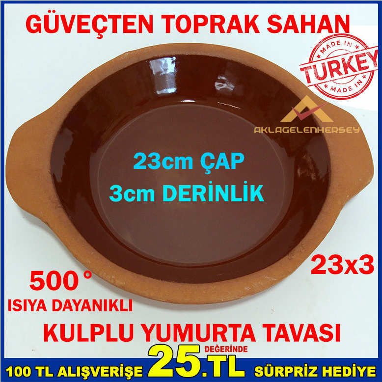 23x3cm TOPRAK GÜVEÇTEN SAHAN KULPLU YUMURTA TAVA -2
