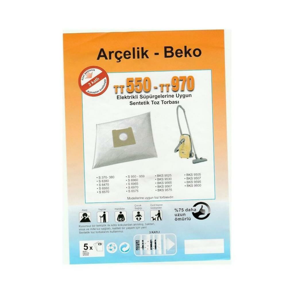 5 Adet Arçelik Beko TT550-TT970 Elektrikli Süpürgelerine Uygun Sağlıklı Uzun Ömürlü Bez Toz Torbası