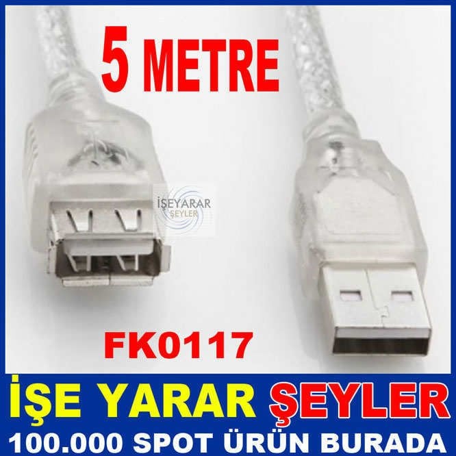 USB UZATMA KABLOSU ERKEK - DİŞİ SOKETLER 5 METRE