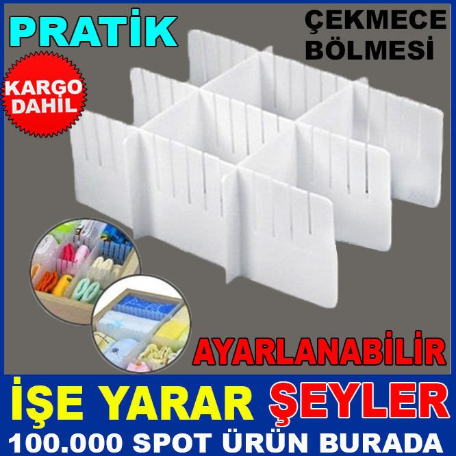 Çekmece içi değişen farklı ölçülerde gözler oluşturan çekmece düzenleyici çekmece içi bölme sistemi