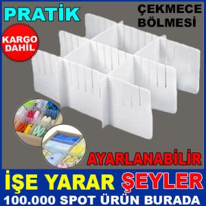 Çekmece içi değişen farklı ölçülerde gözler oluşturan çekmece düzenleyici çekmece içi bölme sistemi