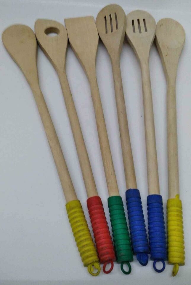 Silikon Saplı Ahşap Spatula ,Delikli Kasık ,Kaşık,Makarna Kaşığı 30 Cm. B-4