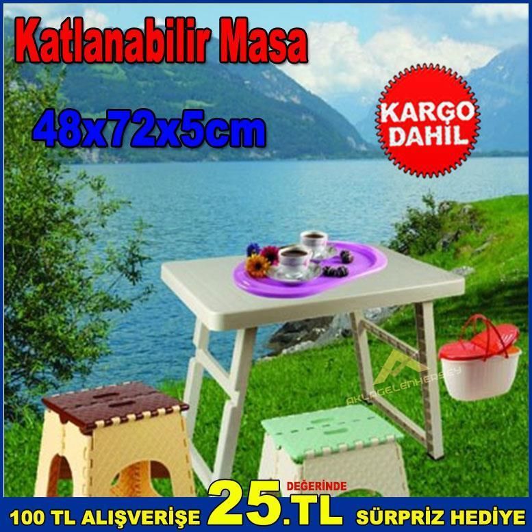 Pratik Katlanabilir Piknik Masası 48x72x5cm Ebatında Şık Tasarım Portatif Katlanır Piknik Sehpası