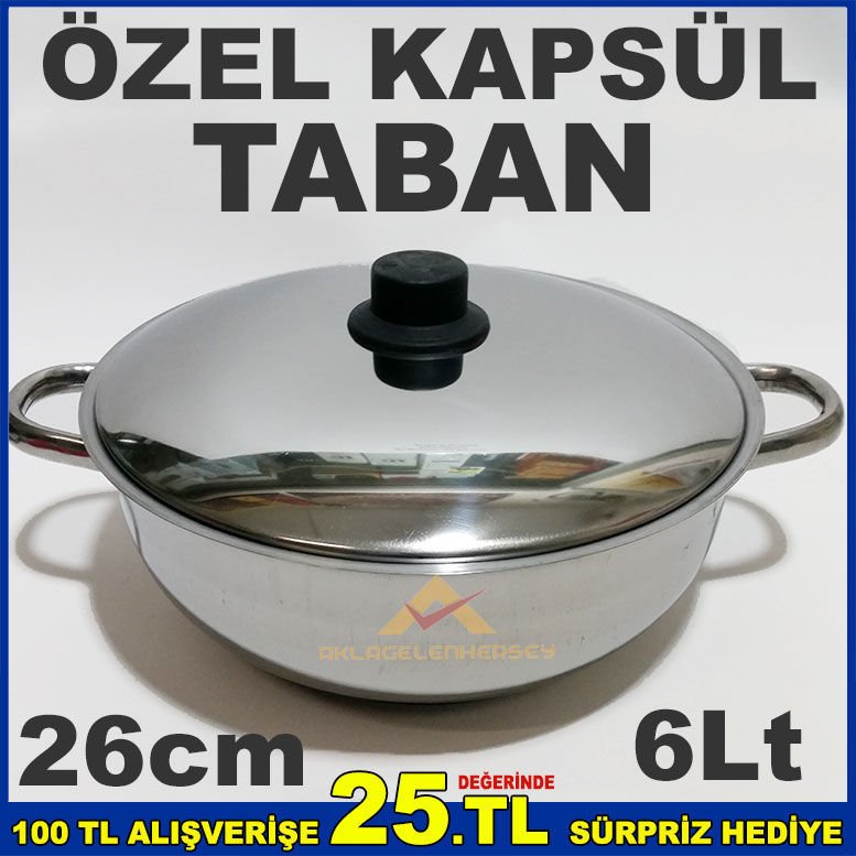26cm ÇELİK KARNIYARIK TENCERESİ İNDÜKSİYON ÇELİK KAPSÜL TABAN 6 LİTRE BASIK TENCERE