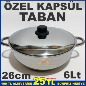 26cm ÇELİK KARNIYARIK TENCERESİ İNDÜKSİYON ÇELİK KAPSÜL TABAN 6 LİTRE BASIK TENCERE