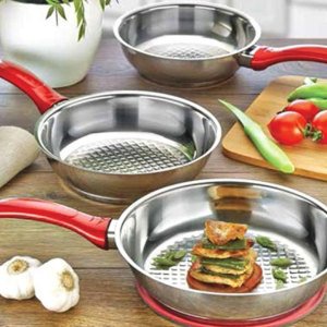 Gülsan Jasmin 3'lü Çelik Tava Seti 18/10 Paslanmaz Çelik  Petek Dokulu İç Yüzey - Çelik Tava Seti