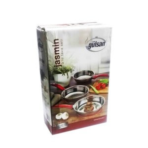 Gülsan Jasmin 3'lü Çelik Tava Seti 18/10 Paslanmaz Çelik  Petek Dokulu İç Yüzey - Çelik Tava Seti