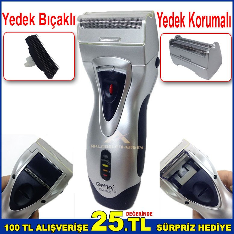 Sinek Kaydı Traş İçin Çift Motorlu Yedek Bıçaklı Şarjlı Sakal Traş Makinesi Ergonomik Tıraş Makinesi