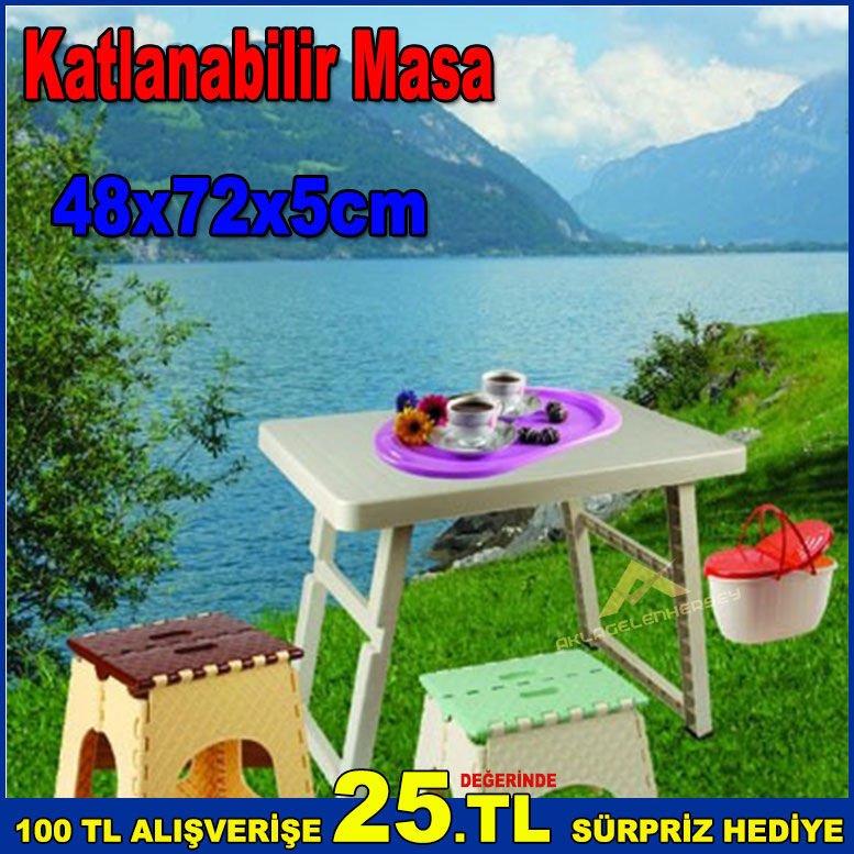 Pratik Katlanabilir Piknik Masası 48x72x5cm Ebatında Şık Tasarım Portatif Katlanır Piknik Sehpası