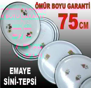 75cm SİNİ SAĞLIKLI ÇİNKO SOFRA SERVİS TEPSİSİ 75cm İÇİ ÇİÇEKLİ BEYAZ EMAYE TEPSİ HİJYENİKTİR