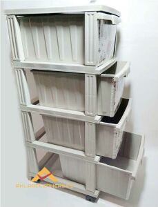 Büyük Boy 4 Çekmeceli Rose Çiçek Desenli Komidin Nostalji Serisi=Güller,Bisiklet Ve Saat Resimli