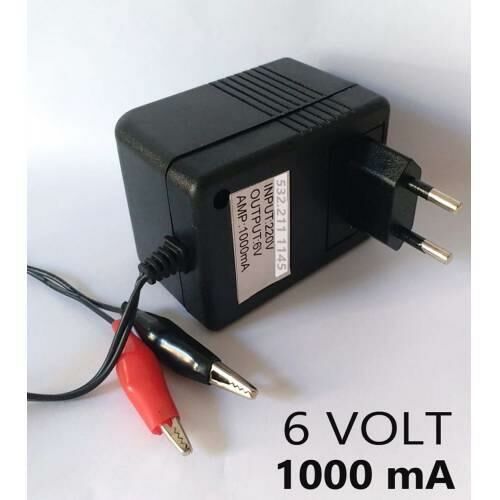 Akülü Araba 6Volt Akü Şarj Adaptörü Maşalı 220V Giriş-15V Çıkış 1000mAh Bakır+Türk Malı 1.5m Kablo