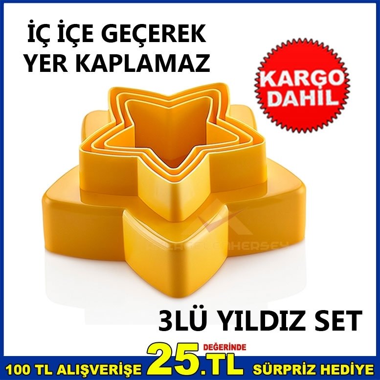 3LÜ SET İÇ İÇE GEÇEBİLEN YILDIZ KURABİYE KESİM KALIBI
