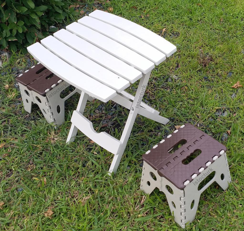 Oto Bagaj Tipi Katlanır Masa Sandalye Seti 2 Oturak+Sehpalı Plastk Piknik,Balkon,Bahçe Fiskos Takımı