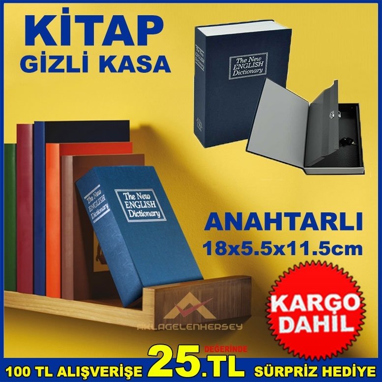 KİTAP GÖRÜNÜMLÜ GİZLİ KASA KİTAP ŞEKLİNDE ANAHTARLI KİLİTLİ KASA