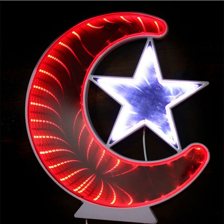 Üç Boyutlu 3D Sonsuz Led Türk Bayrağı Ay Yıldız Pano Dekoratif Duvarda ve Masada Kullanılabilir-2