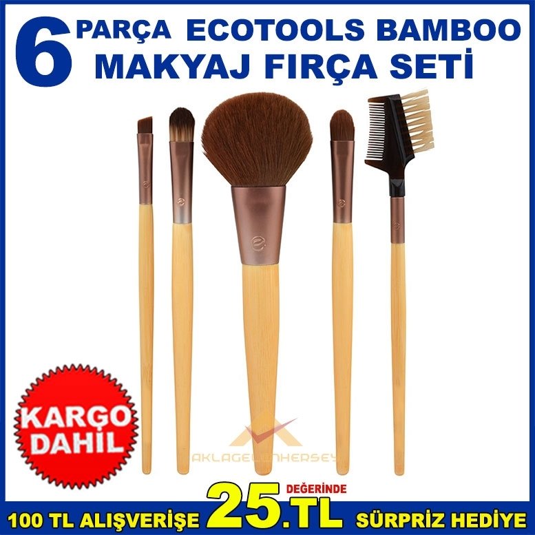 ORİJİNAL ECOTOOLS BAMBOO 6 PARÇA ÇANTALI DOĞAL MAKYAJ FIRÇA SETİ