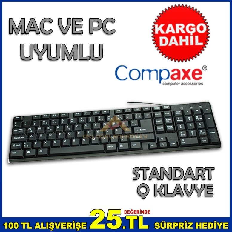 COMPAXE USB STANDART ERGONOMİK Q KLAVYE
