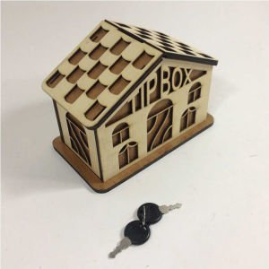 Nostaljik Ev Model Tip Kutusu Ahşap Kumbara Kilitli 2 Anahtarlı Tip Box,Bahşiş Kutusu