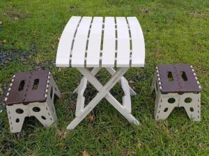 3 Parça Katlanır Piknik Oturma Grubu,2 Gri Tabure+Beyaz Sehpalı Set-Oto Bagaj Tipi Masa Sandalye Set