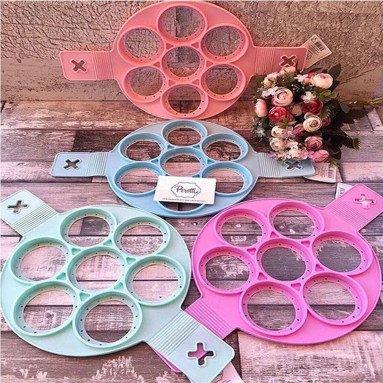 Silikon Pancake Tava Kalıbı Renkli Dekoratif 7 Delikli Yumurta ve Pancake Aparatı