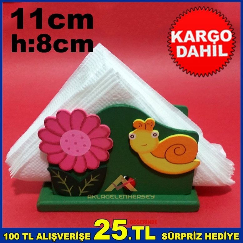 AHŞAP ÇİÇEKLİ VE SEVİMLİ HAYVAN DESENLİ MASA ÜSTÜ AHŞAP PEÇETELİK