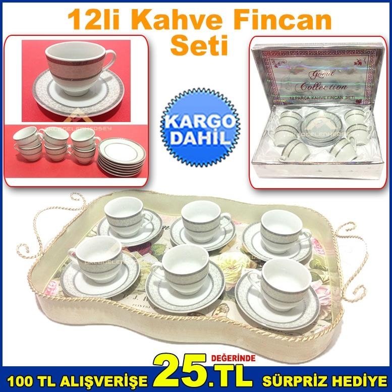 12 Parça Kahve Fincan Seti Desenli Şık Tasarım Fincan Takımı