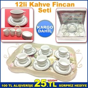12 Parça Kahve Fincan Seti Desenli Şık Tasarım Fincan Takımı