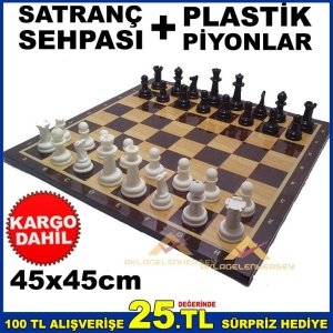 45x45 TURNUVA AHŞAP SATRANÇ TAKIMI SEHPASI VE PLASTİK PİYON TAKIM