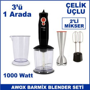 Awox Barmix 1000 Watt Çıkabilir Çelik Uçlu 3'lü Blender Seti 2'li Mikser 2 Yıl Garantili