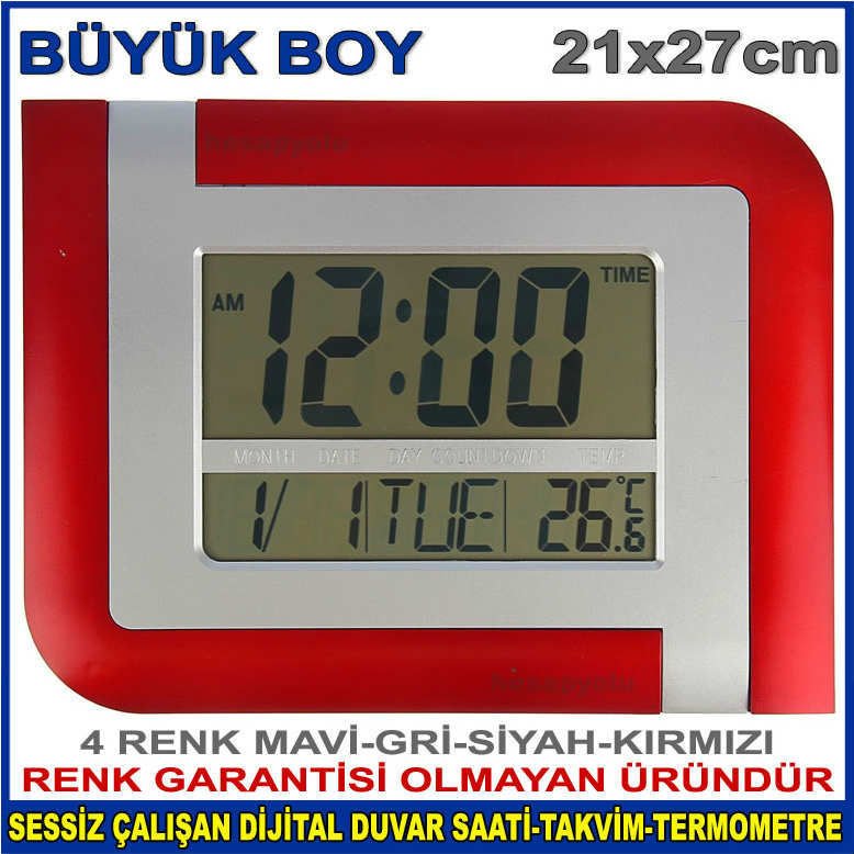 Büyük boy büyük rakamlı Dijital duvar saati KK5887 termometre,alarm LCD ekran dijital takvim 27x23cm