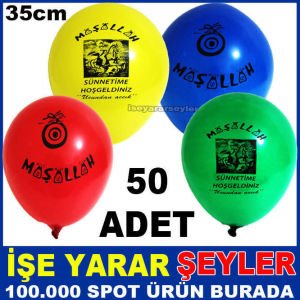 MAŞALLAH BASKILI RENKLİ 50 ADET SÜNNET BALONU -2