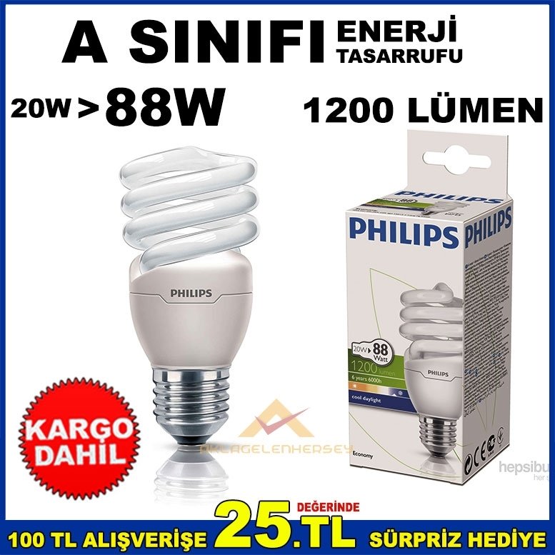 PHILIPS A SINIFI ENERJİ TASARRUFLU 20W E27 AMPUL