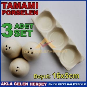 PORSELEN 3 ADET TABAKLI YUMURTA MODELLİ TUZLUK