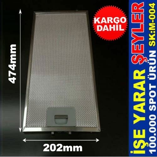 202x474mm ANKASTRE SÜRGÜLÜ ASPİRATÖR ALÜMİNYUM KARTUŞ FİLTRESİ