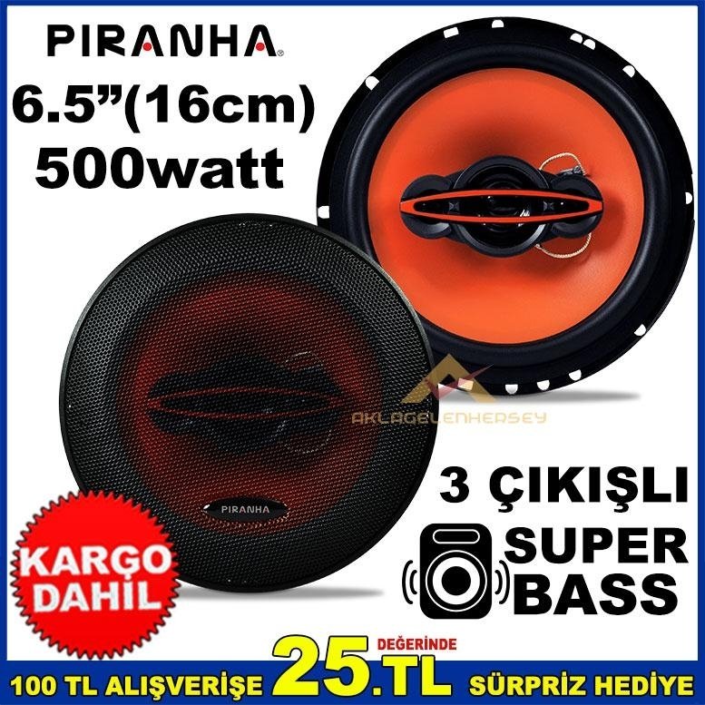 PİRANHA 6540 500 WATT 6.5inç 17cm SUPER BASS 3 YOL OTO HOPARLÖRÜ