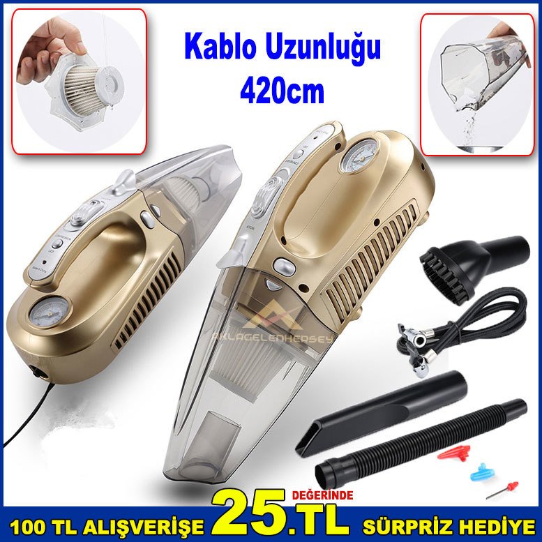 Mini Taşınabilir Elektrikli Araç Süpürgesi 12V Islak Kuru Çift Kullanımlı Manuel Vakumlu Süpürge