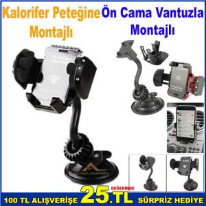 Araç İçi Çok Fonksiyonlu Telefon GPS Tutucu Tüm Modellere Uygun 360º Döner Genişlik Ayarlanabilir -2