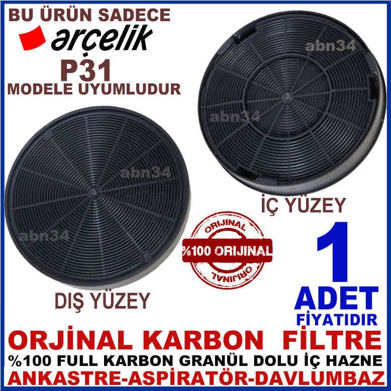 ARÇELİK ANKASTRE DAVLUMBAZ FİLTRESİ ARÇELİK P31 MODEL DAVLUMBAZ İÇİN GRANÜL KARBONLU FİLTRE