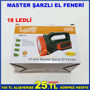 ŞARZI UZUN ÖMÜRLÜ KOLAYCA KAVRANABİLEN 18 LEDLİ MASTER ŞARZLI EL FENERİ