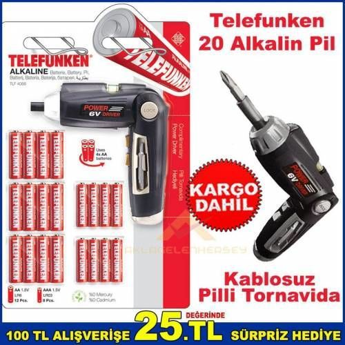 Telefunken 20adet Alkalin Pil 12 AA + 8 AAA ve Pilli Tornavida