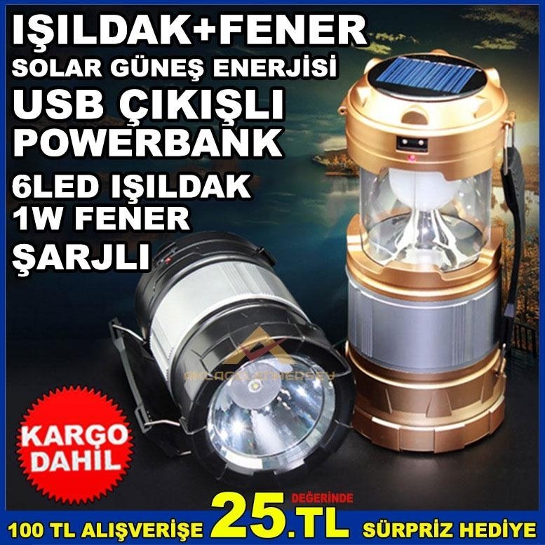 SOLAR IŞILDAK FENER FONKSİYONEL KATLANIR 1W FENER+6 LED IŞILDAK