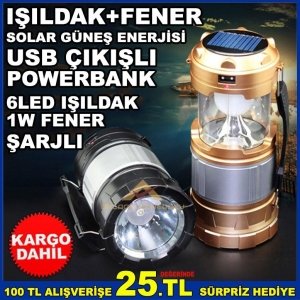 SOLAR IŞILDAK FENER FONKSİYONEL KATLANIR 1W FENER+6 LED IŞILDAK