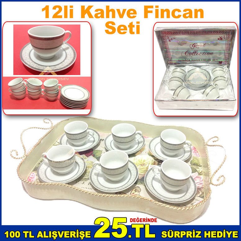 12 Parça Kahve Fincan Seti Desenli Şık Tasarım Fincan Takımı Porselen 6 Kişilik Kahve Fincan Seti