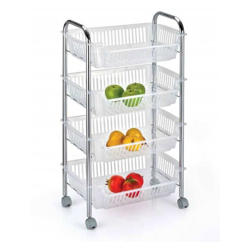 Metal gövde tekerlekli kromajlı 4 katlı krom sebzelik,sağlam,dayanıklı paslanmaz raflı sebzelik