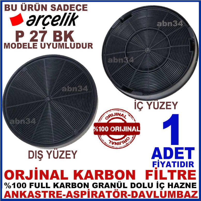 ARÇELİK ANKASTRE DAVLUMBAZ FİLTRESİ ARÇELİK P 27 BK MODEL DAVLUMBAZ İÇİN GRANÜL KARBONLU FİLTRE