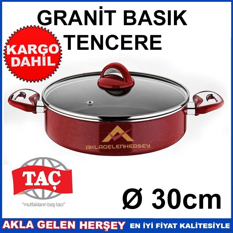 Kargo Dahil SERAMİK DIŞ YÜZEY TAÇ GRANİT BASIK TENCERE 30cm