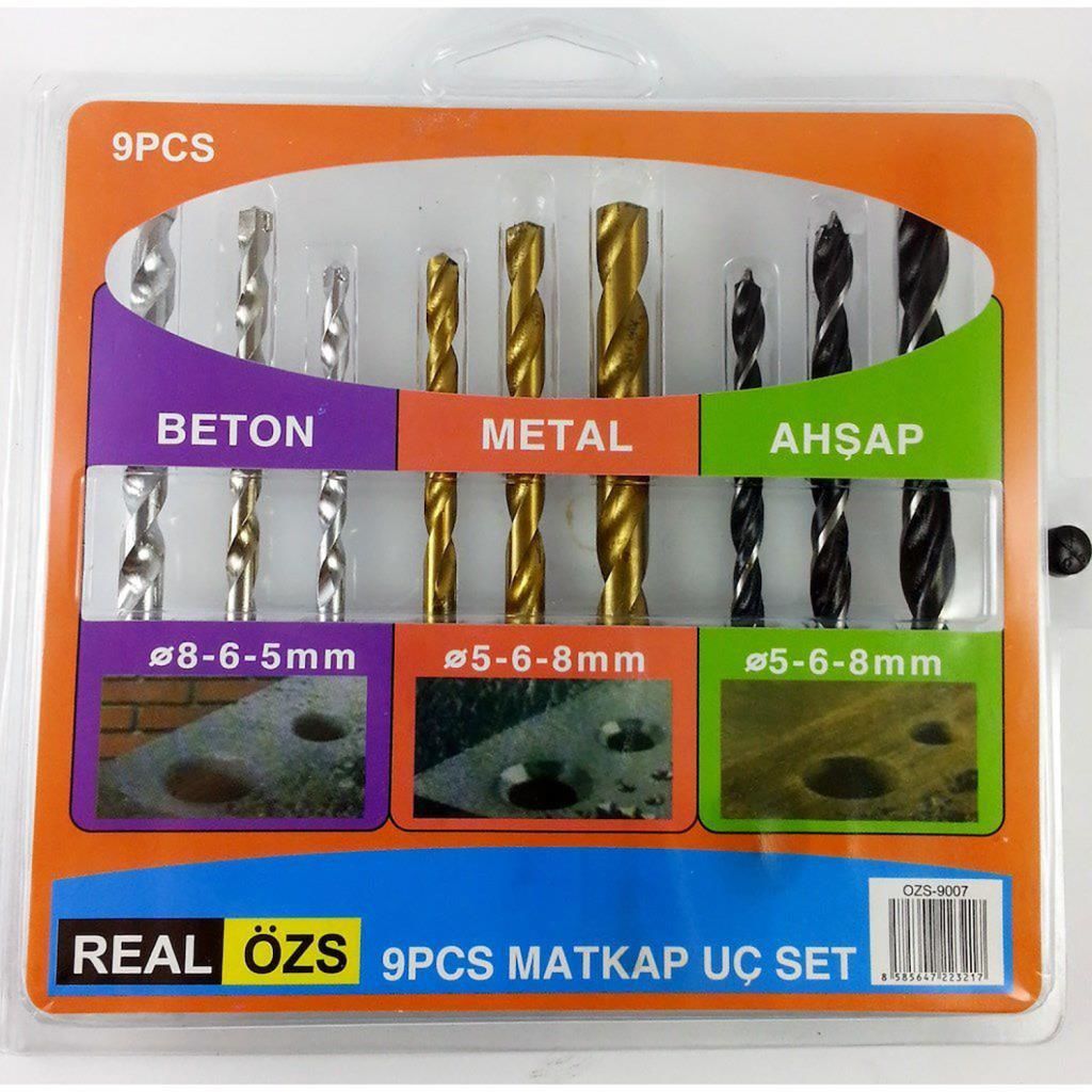 Beton Uçlar Elmas Takviyelidir 9 Parça Matkap Uç Seti 3 Adet Beton, 3 Adet Metal, 3 Adet Ahşap Uç
